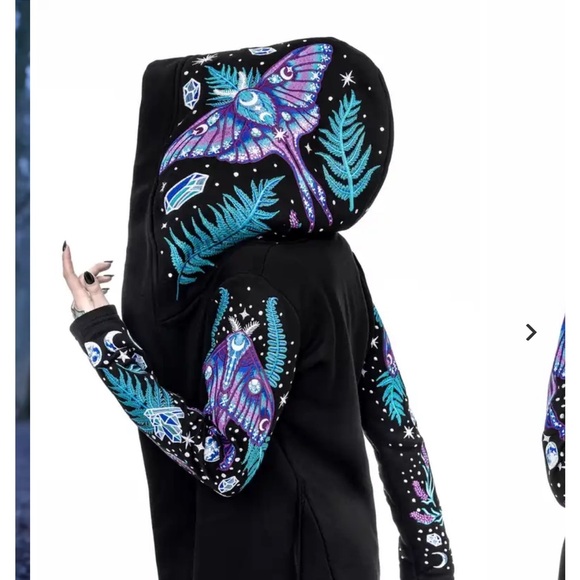 Restyle Jackets & Blazers - Black Hooded Jacket with Colorful Butterfly Design